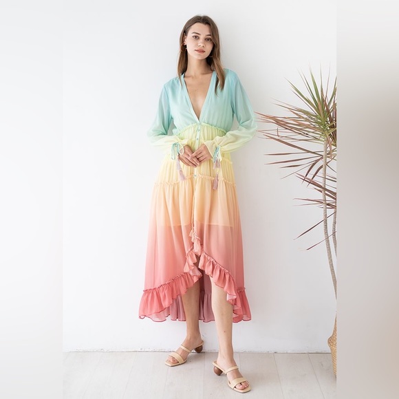 NWT ChicWish Vacay Paradise Gradient V-NECK Maxi Dress Small - Picture 2 of 8